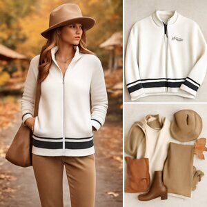 LizGolf by Liz Claiborne Ivory Zip-Up Sweater (M) — Classic Fall Style